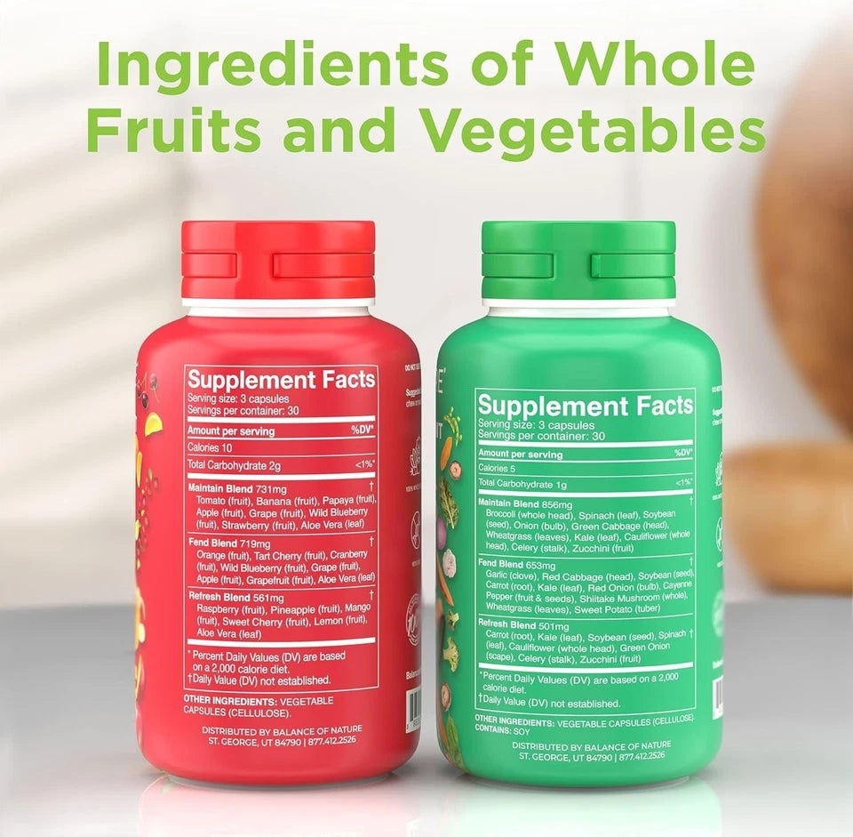 Balance of Nature Fruits & Veggies Capsules Whole Food Vegan 180 Count Set