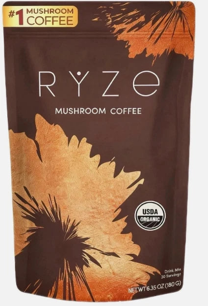 Organic RYZE Mushroom Coffee – 30 Servings | Instant Coffee Blend | Free Shipping